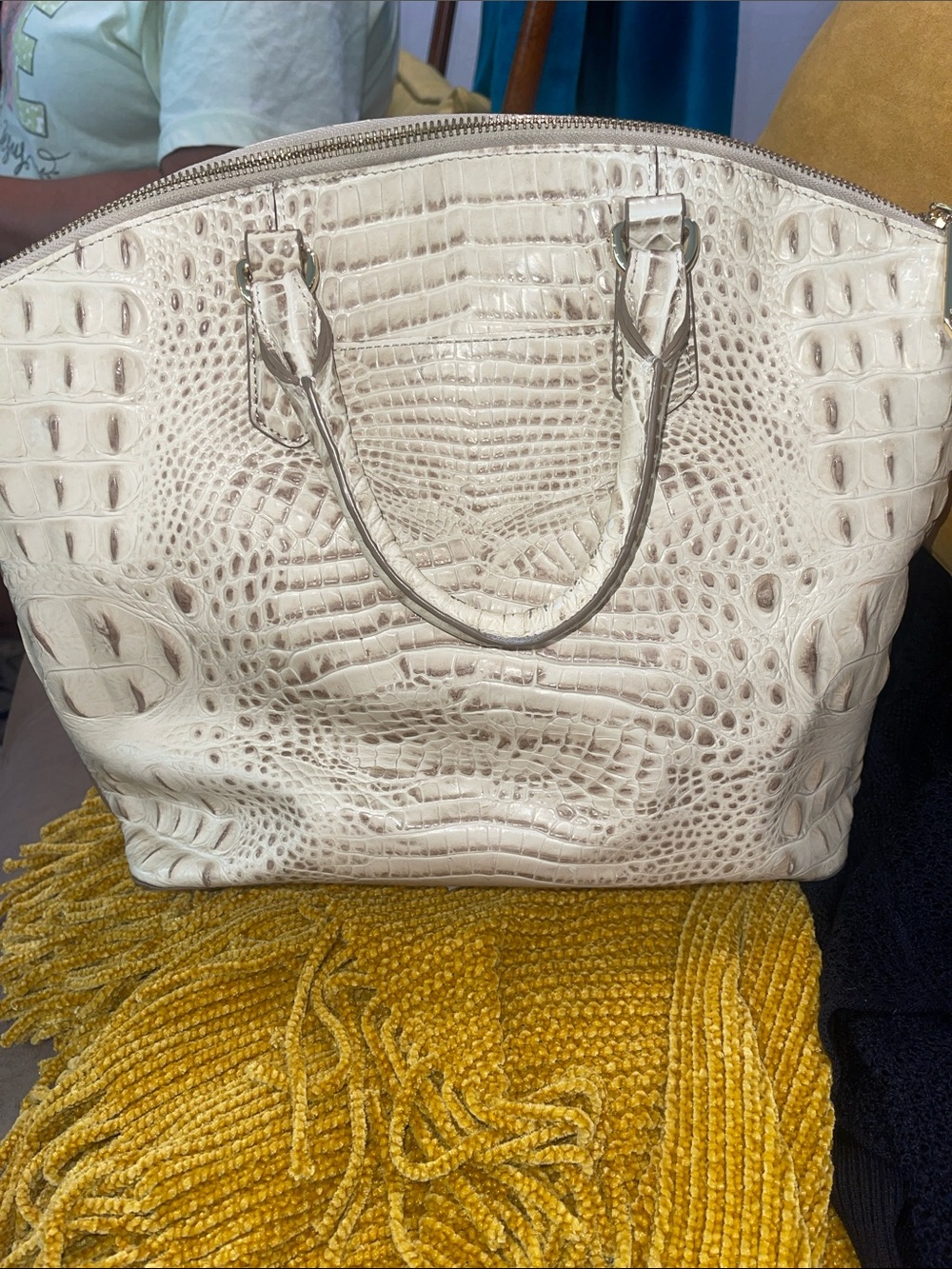 Brahmin Cream Croc-Embossed Leather Tote - Picture 2 of 5